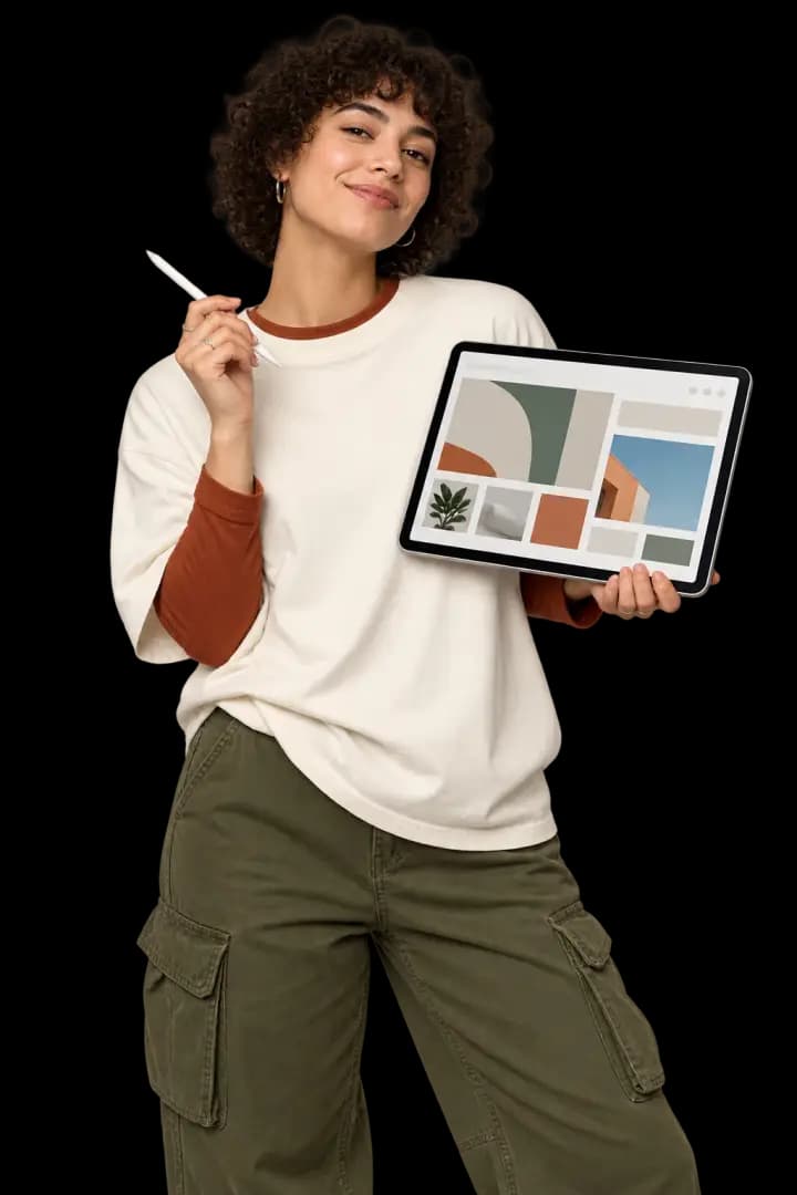 Designer presenting a website moodboard on a tablet