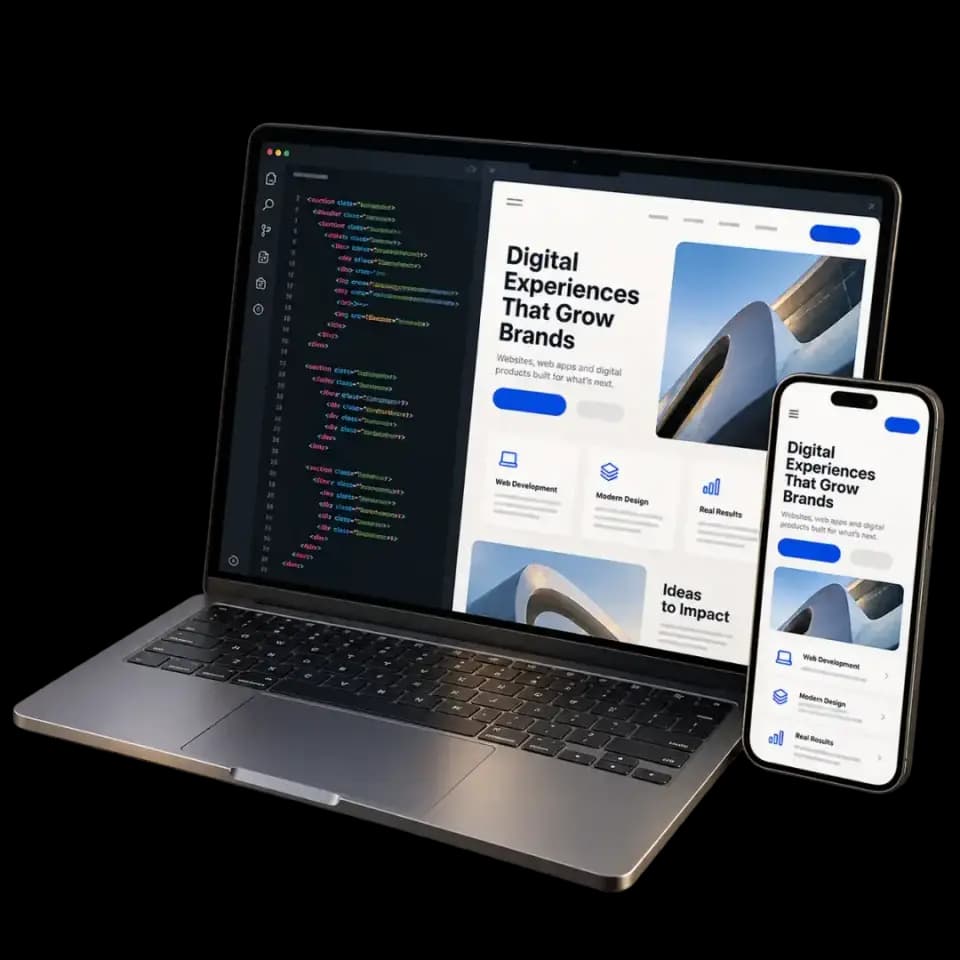 Responsive website shown on a laptop beside its mobile layout